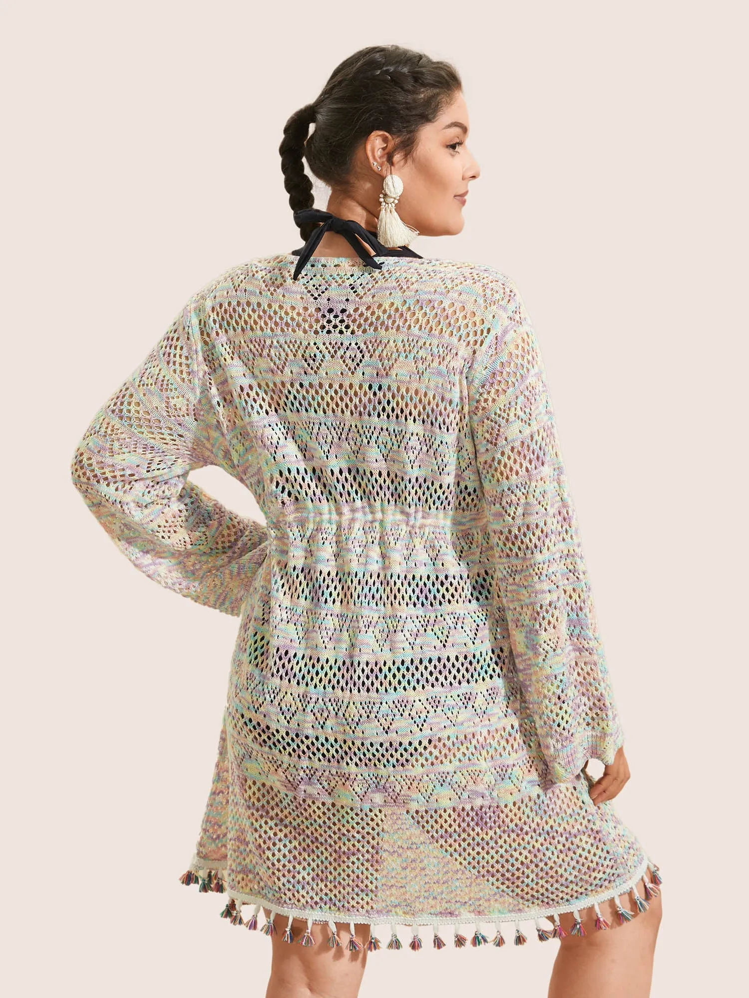 Heather Cut Out Drawstring Tassel Trim Swim Cover Up sold by Bloomchic product image thumbnail 2