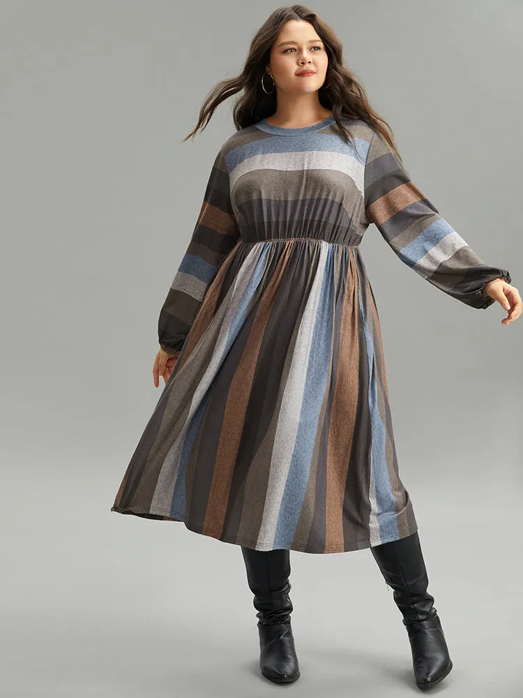 Striped Colorblock Contrast Lantern Sleeve Dress sold by Bloomchic product image thumbnail 3