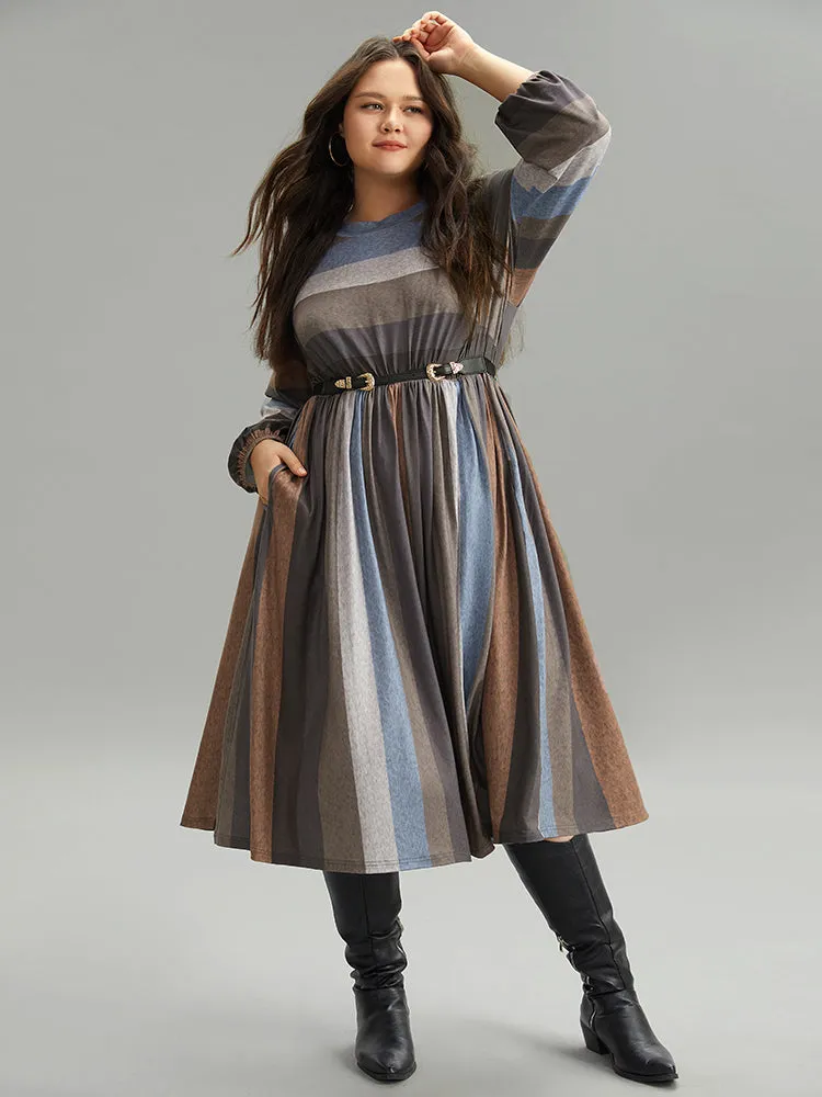 Striped Colorblock Contrast Lantern Sleeve Dress sold by Bloomchic