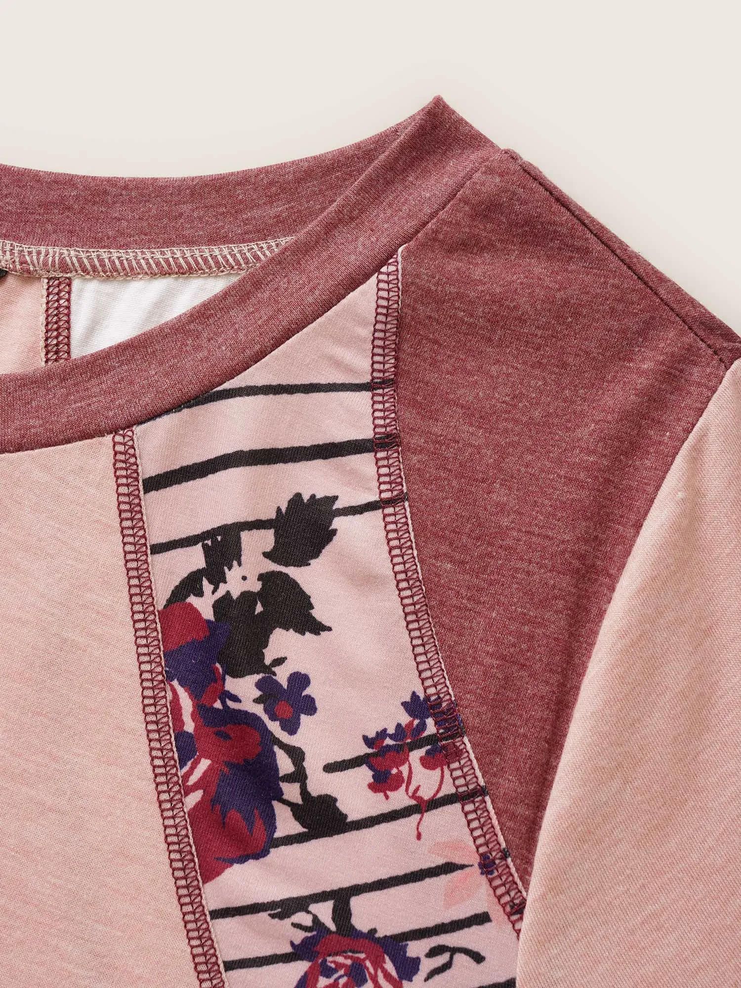 Crew Neck Geometric Patchwork Stitch T-shirt sold by Bloomchic product image thumbnail 5