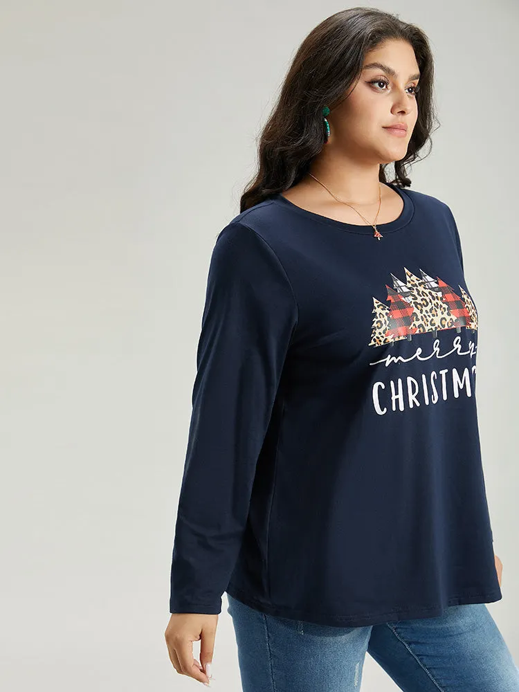 Christmas Trees Letter Print Round Neck T-shirt sold by Bloomchic product image thumbnail 4