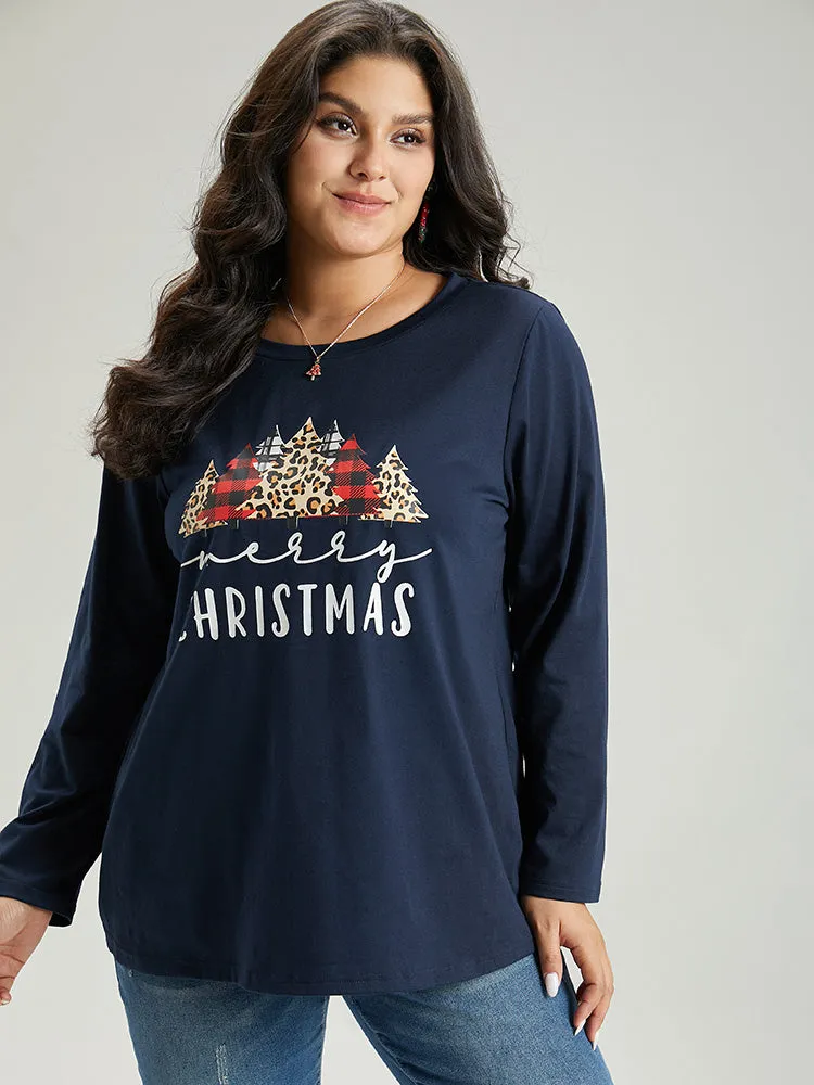 Christmas Trees Letter Print Round Neck T-shirt sold by Bloomchic
