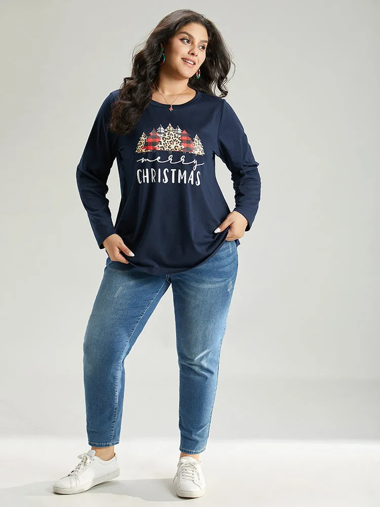 Christmas Trees Letter Print Round Neck T-shirt sold by Bloomchic product image thumbnail 5