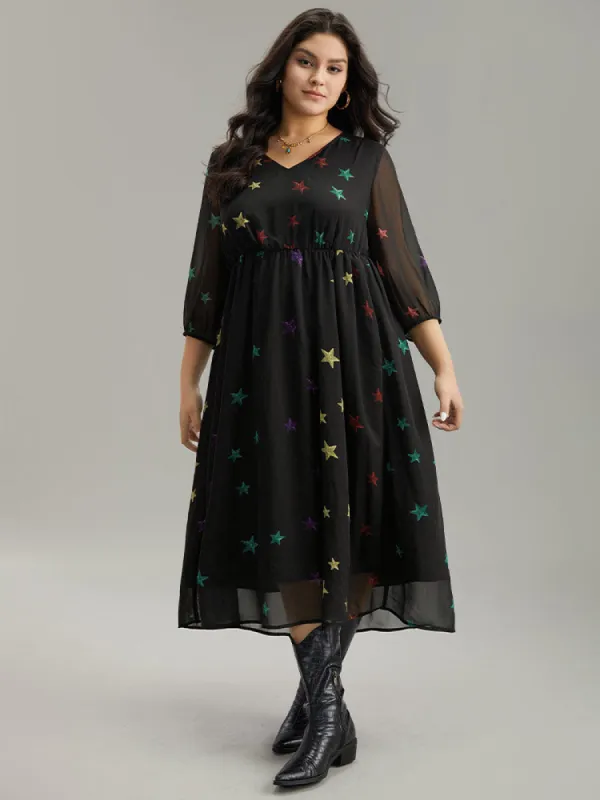 Star Mesh Patchwork Elastic Waist Dress sold by Bloomchic