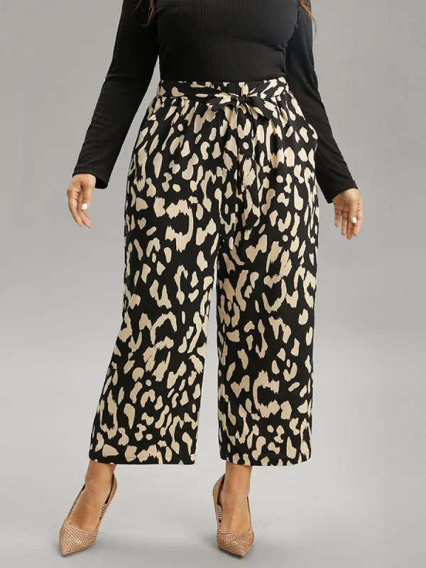 Leopard Elastic Waist Ties Wide Leg Pants sold by Bloomchic
