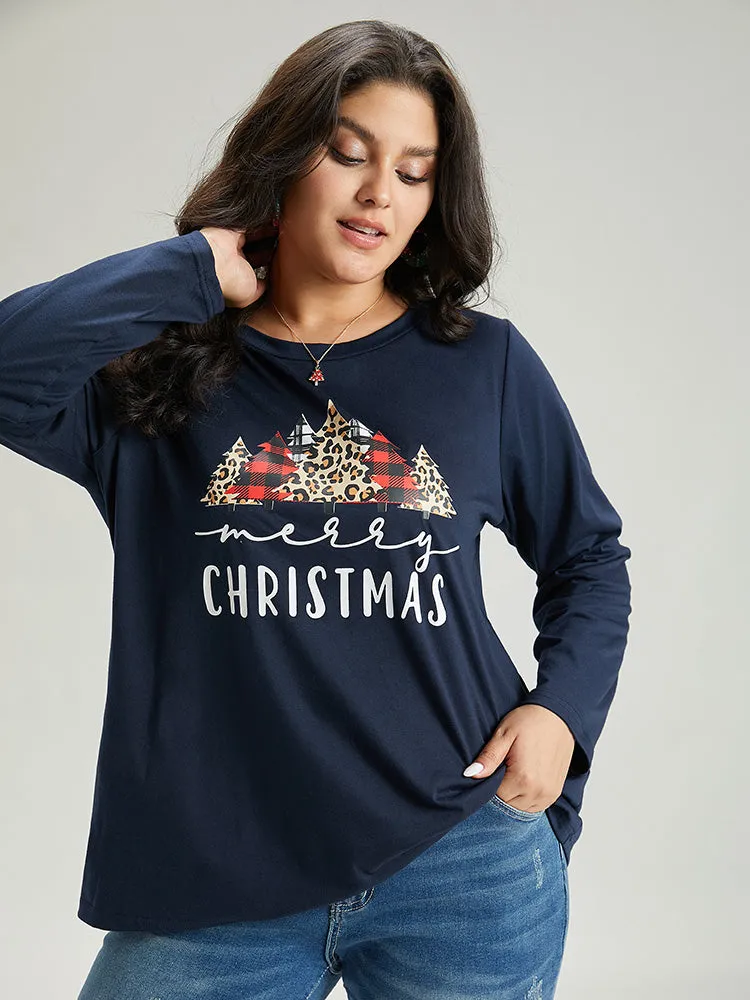 Christmas Trees Letter Print Round Neck T-shirt sold by Bloomchic product image thumbnail 3