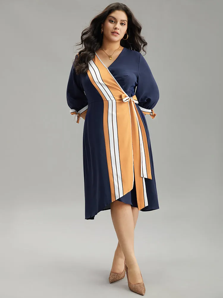 Contrast Striped Patchwork Wrap Dress sold by Bloomchic product image thumbnail 4