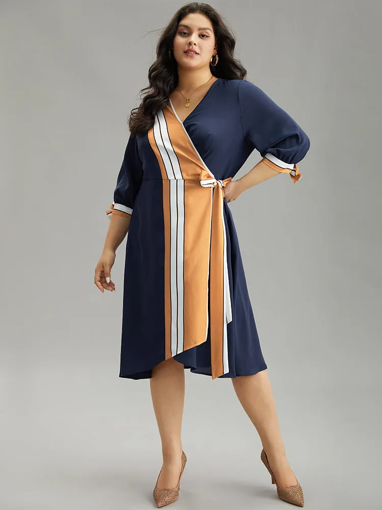 Contrast Striped Patchwork Wrap Dress sold by Bloomchic