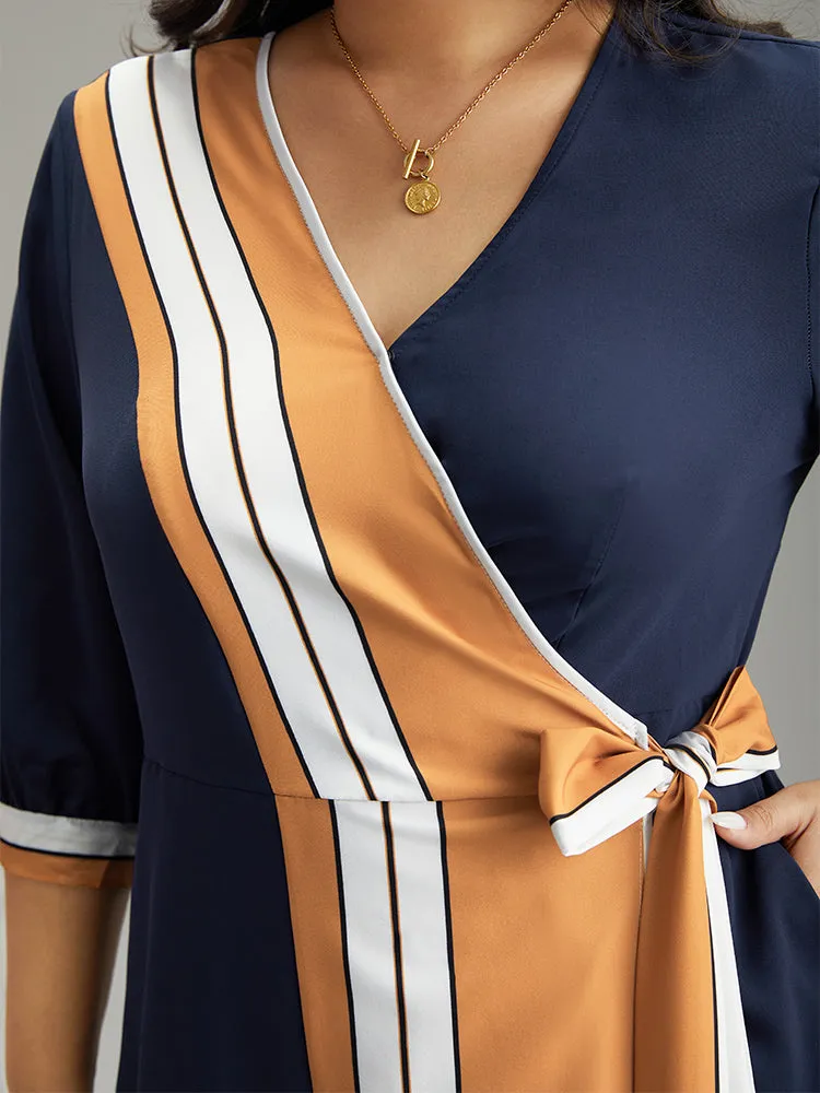 Contrast Striped Patchwork Wrap Dress sold by Bloomchic product image thumbnail 5