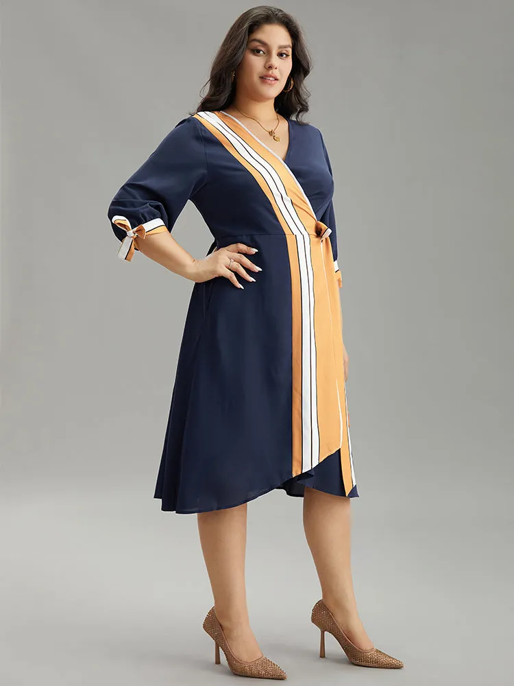 Contrast Striped Patchwork Wrap Dress sold by Bloomchic product image thumbnail 2