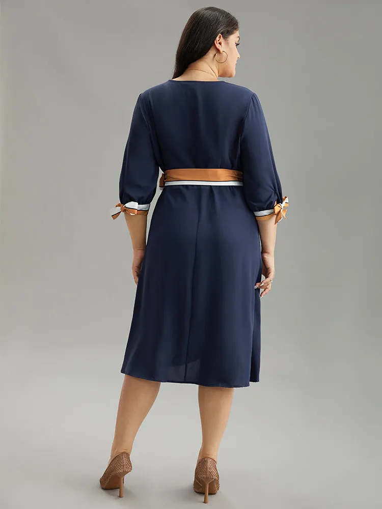 Contrast Striped Patchwork Wrap Dress sold by Bloomchic product image thumbnail 3
