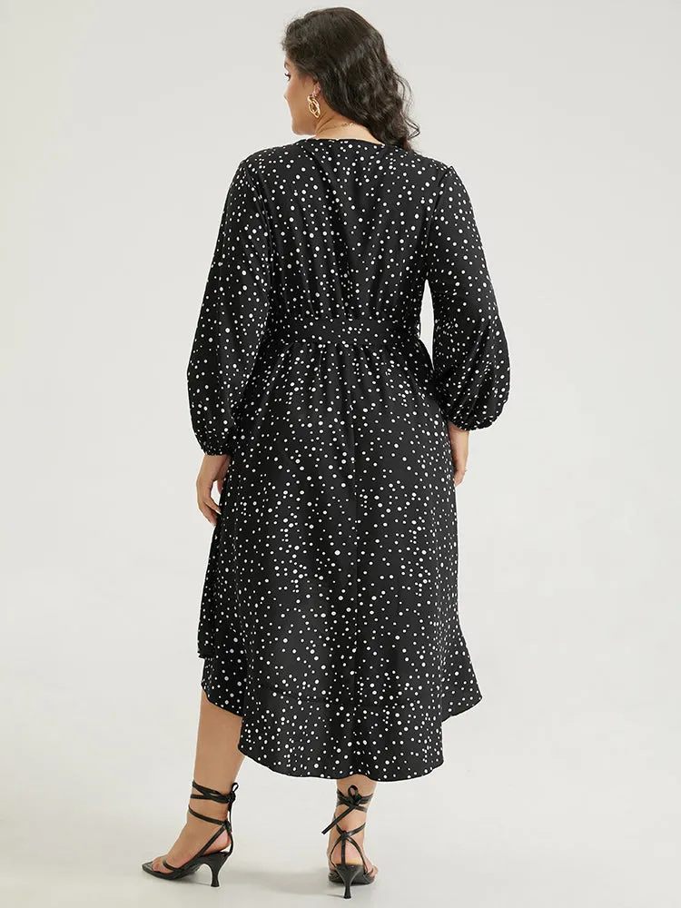 Polka Dot Wrap Ruffle Trim High Low Hem Dress sold by Bloomchic product image thumbnail 4