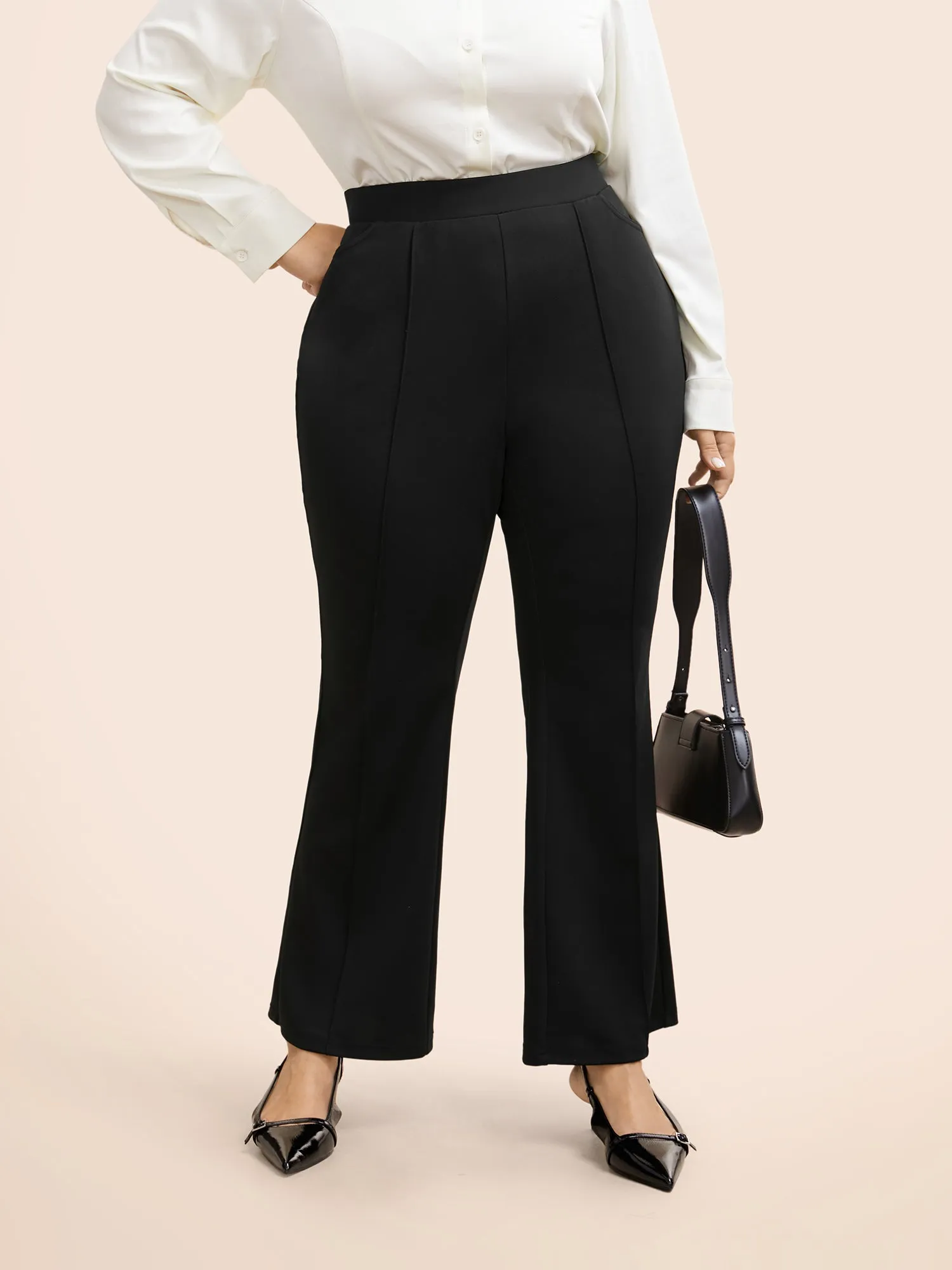 Plain Mid Rise Pocket Bootcut Pants sold by Bloomchic