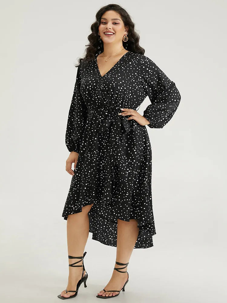 Polka Dot Wrap Ruffle Trim High Low Hem Dress sold by Bloomchic product image thumbnail 2