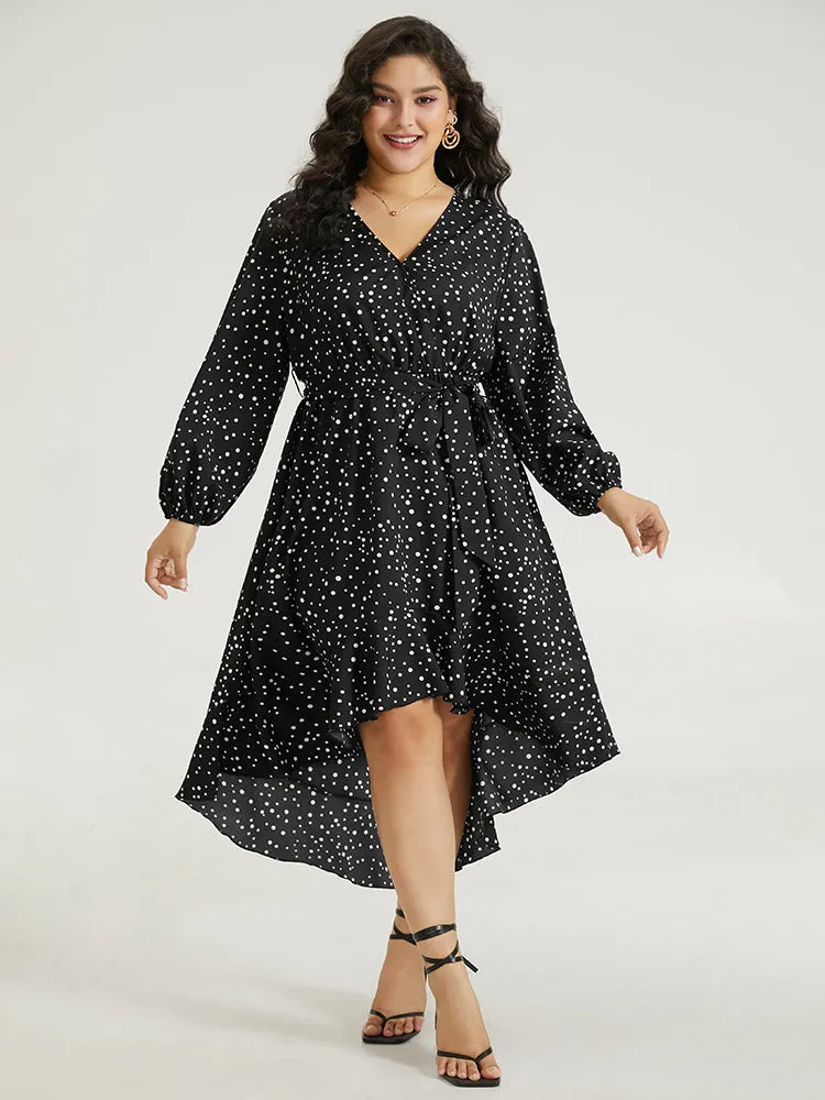 Polka Dot Wrap Ruffle Trim High Low Hem Dress sold by Bloomchic product image thumbnail 3