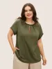 Cotton Keyhole Contrast Webbing Pleated T-shirt sold by Bloomchic