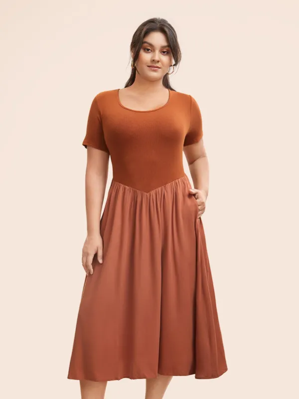 U Neck Patchwork Midi Dress sold by Bloomchic