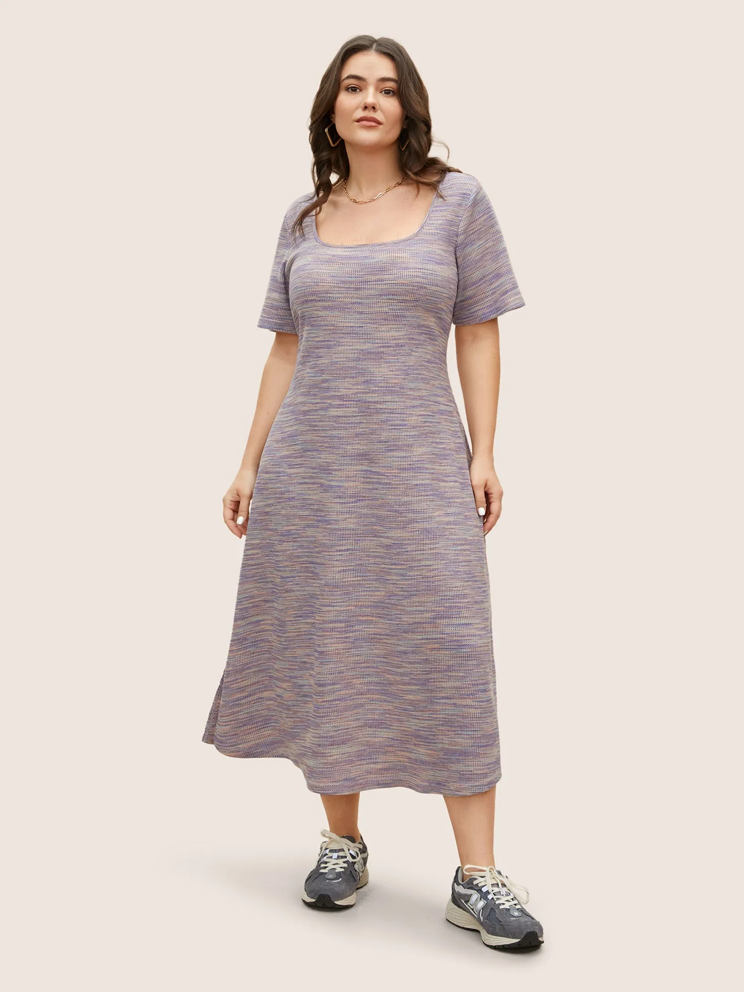 Textured Waffle Knit Crisscross Split Side Dress sold by Bloomchic product image thumbnail 3