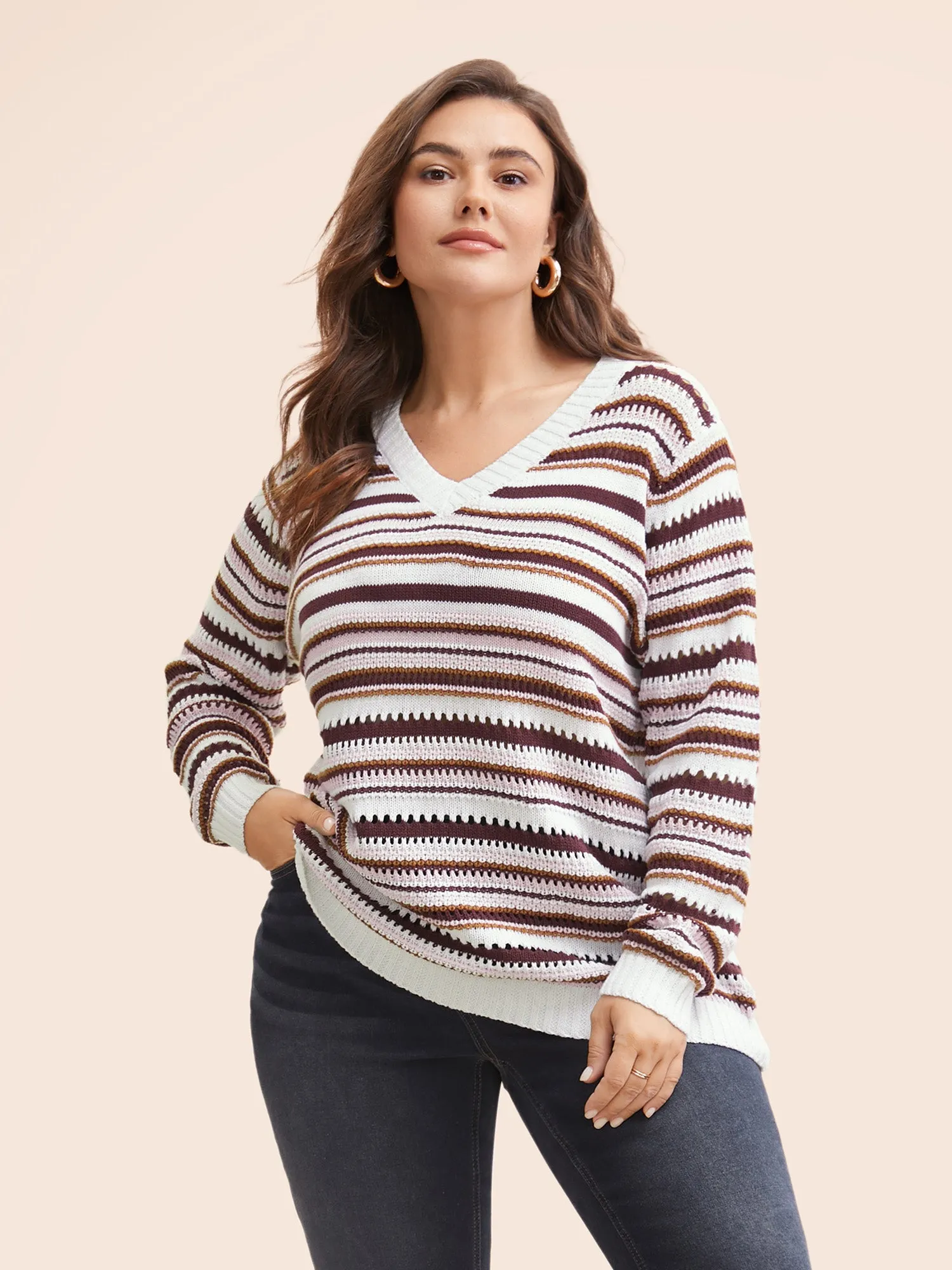 Striped Texture Cotton Blended Pullover sold by Bloomchic