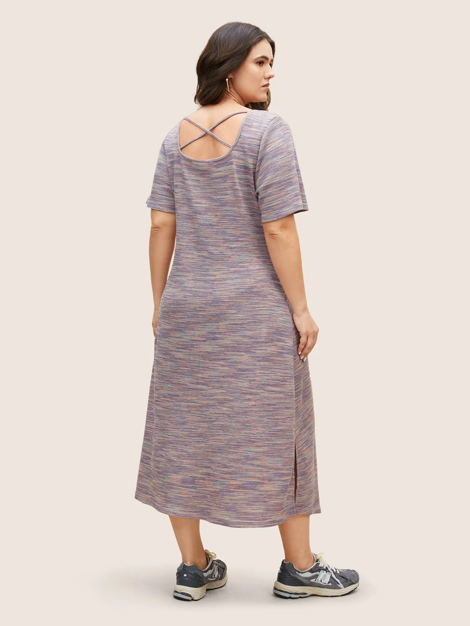 Textured Waffle Knit Crisscross Split Side Dress sold by Bloomchic product image thumbnail 4