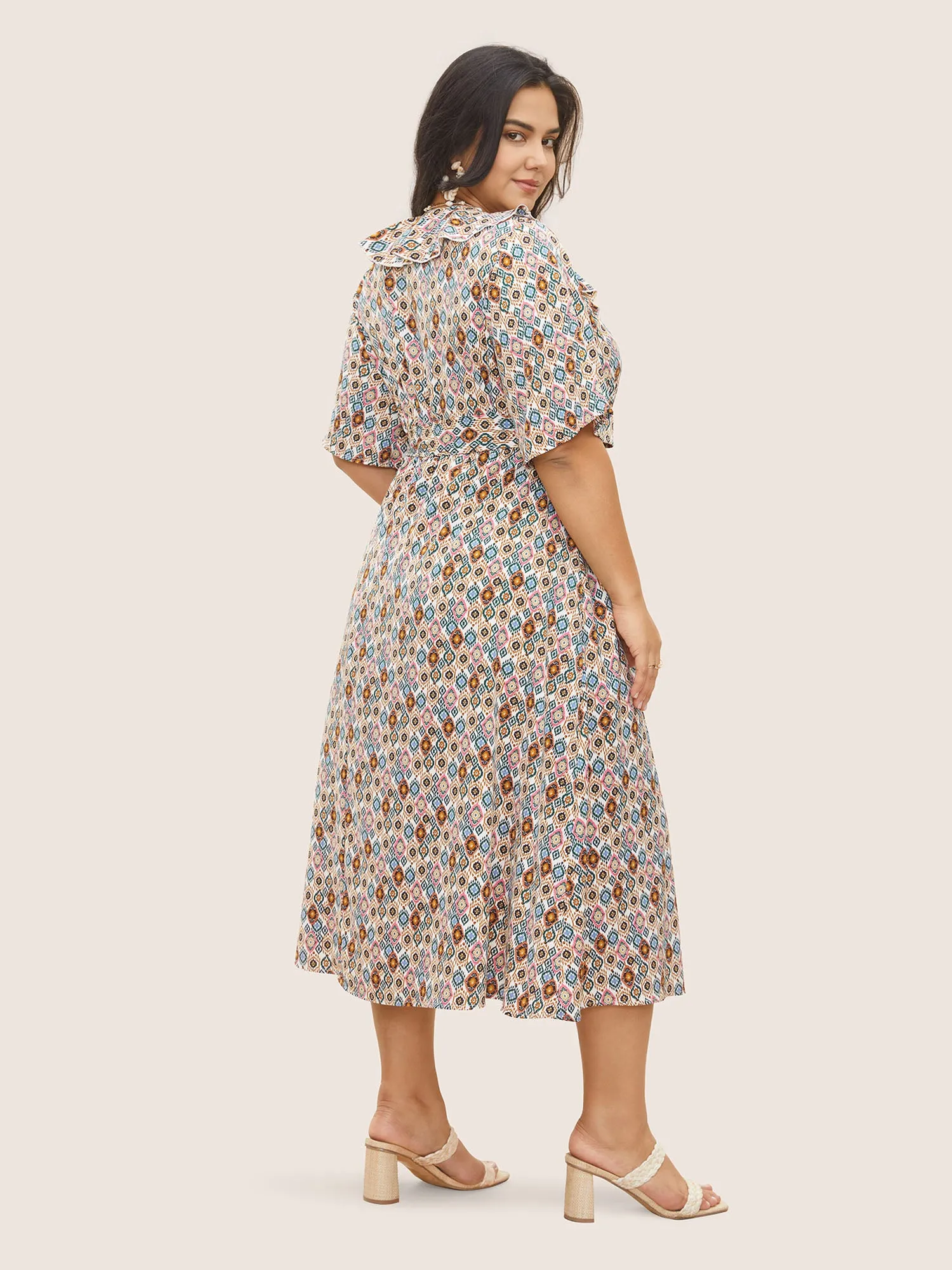 Bandana Geometric Ruffle Trim Belted Dress sold by Bloomchic product image thumbnail 4