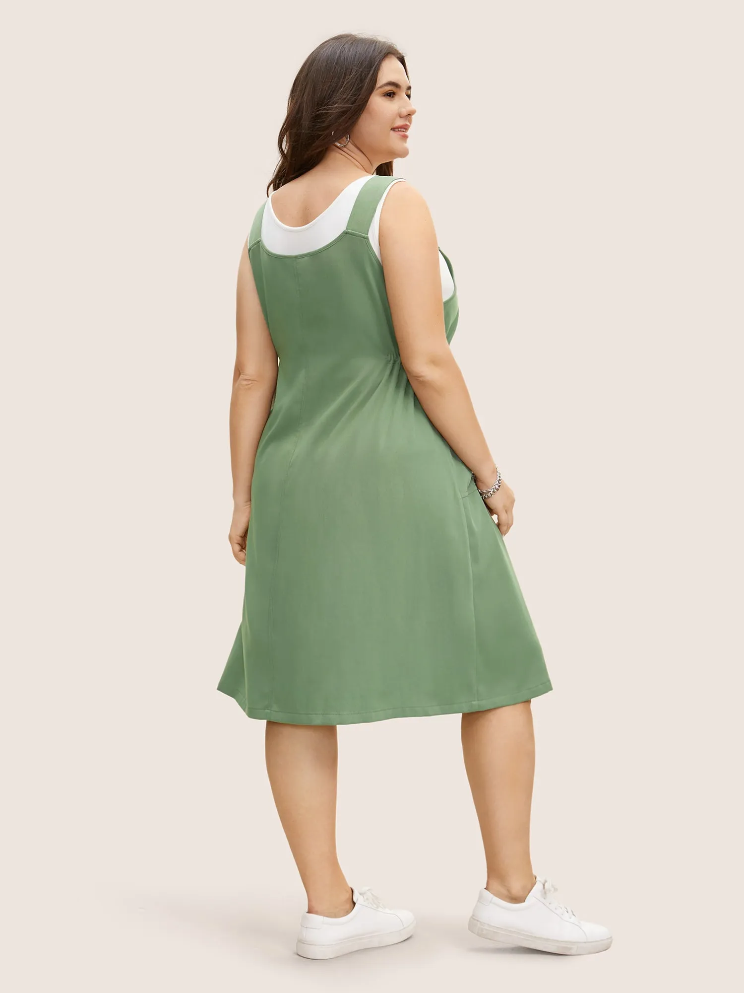 U Neck Button Detail Patched Pocket Drawstring Dress sold by Bloomchic product image thumbnail 3