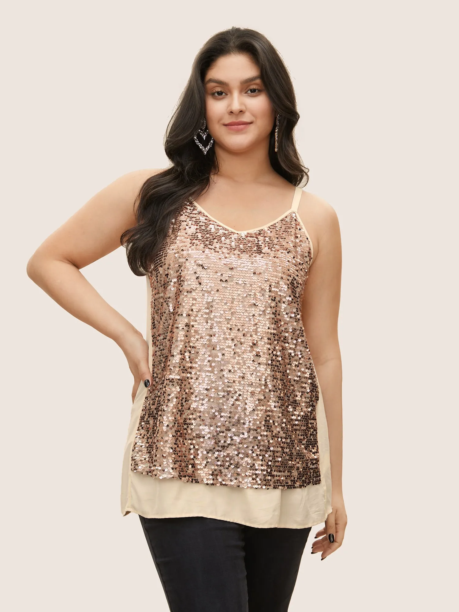 Sequin Patchwork Adjustable Straps Cami Top sold by Bloomchic