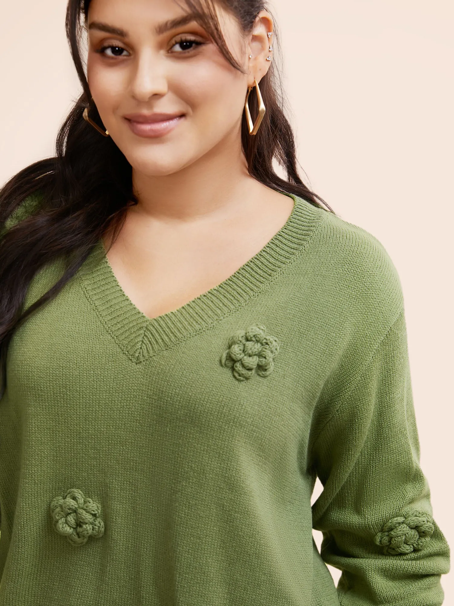 V Neck Stereo Flower Design Pullover sold by Bloomchic product image thumbnail 4
