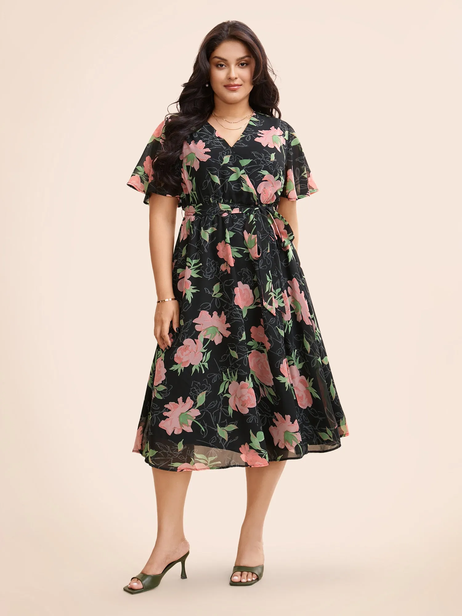 Overlap Collar Floral Split Hem Dress sold by Bloomchic product image thumbnail 2