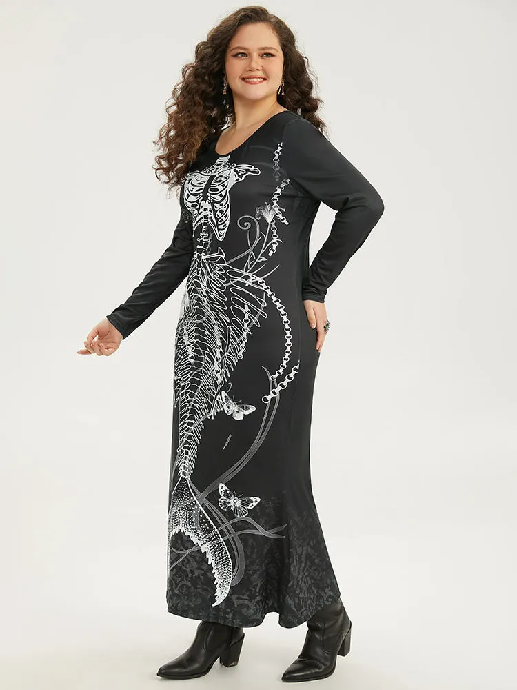 Halloween Skull Print Mermaid Hem Dress sold by Bloomchic product image thumbnail 4