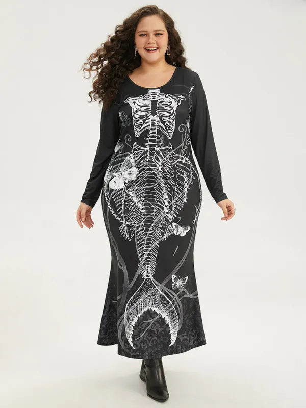 Halloween Skull Print Mermaid Hem Dress made by Bloomchic