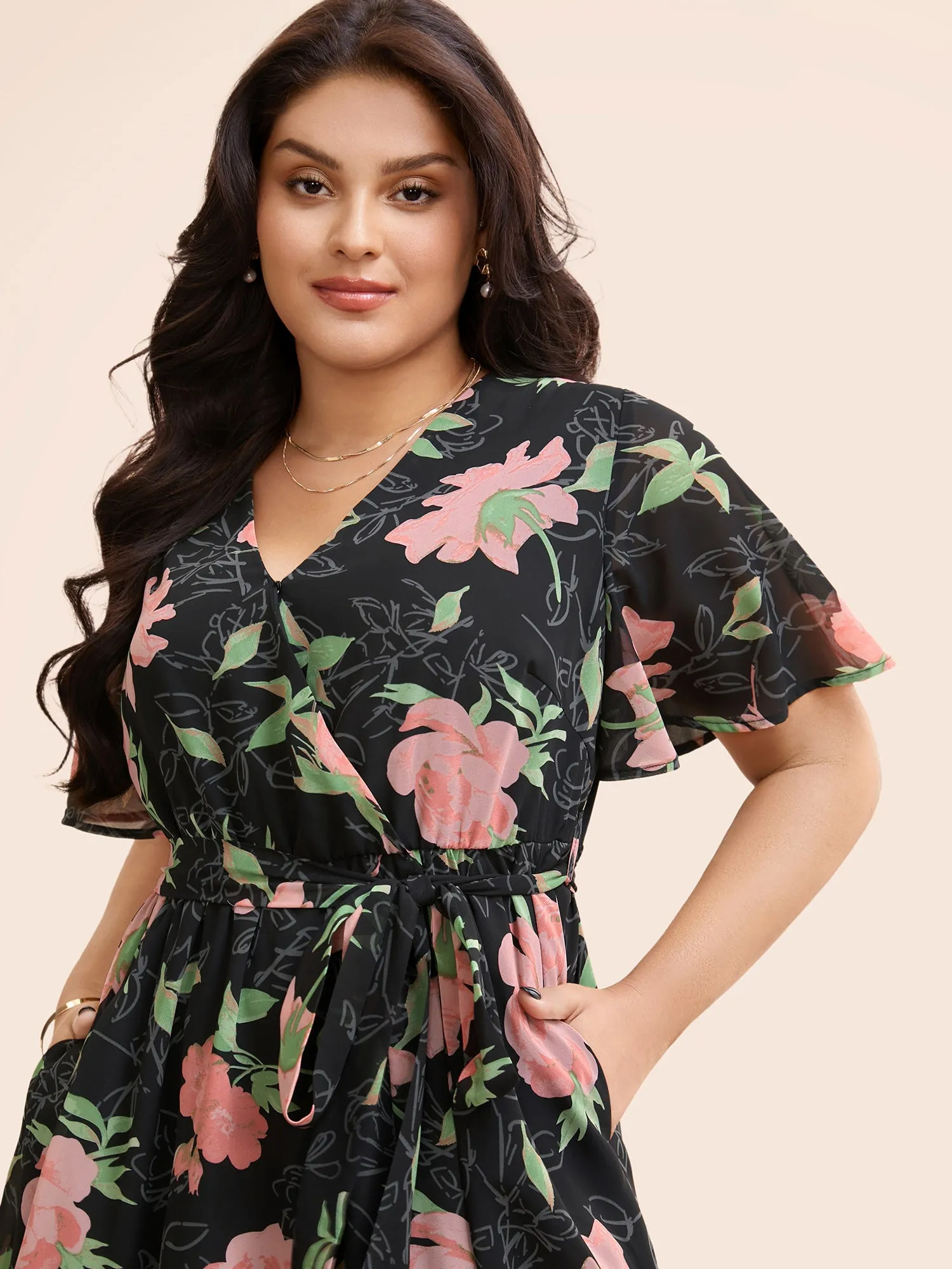 Overlap Collar Floral Split Hem Dress sold by Bloomchic product image thumbnail 4