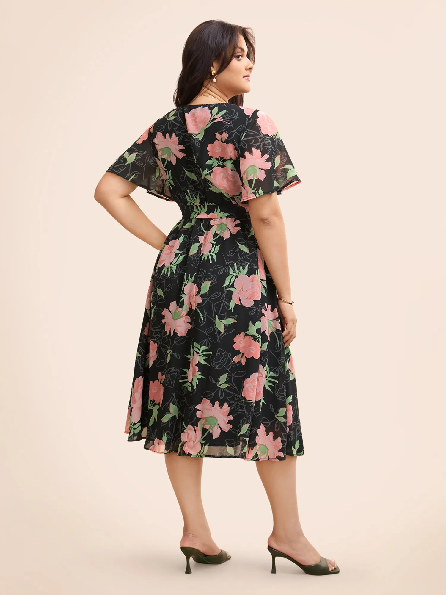 Overlap Collar Floral Split Hem Dress sold by Bloomchic product image thumbnail 3