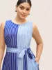 Contrast Striped Sleeveless Belted Midi Dress sold by Bloomchic