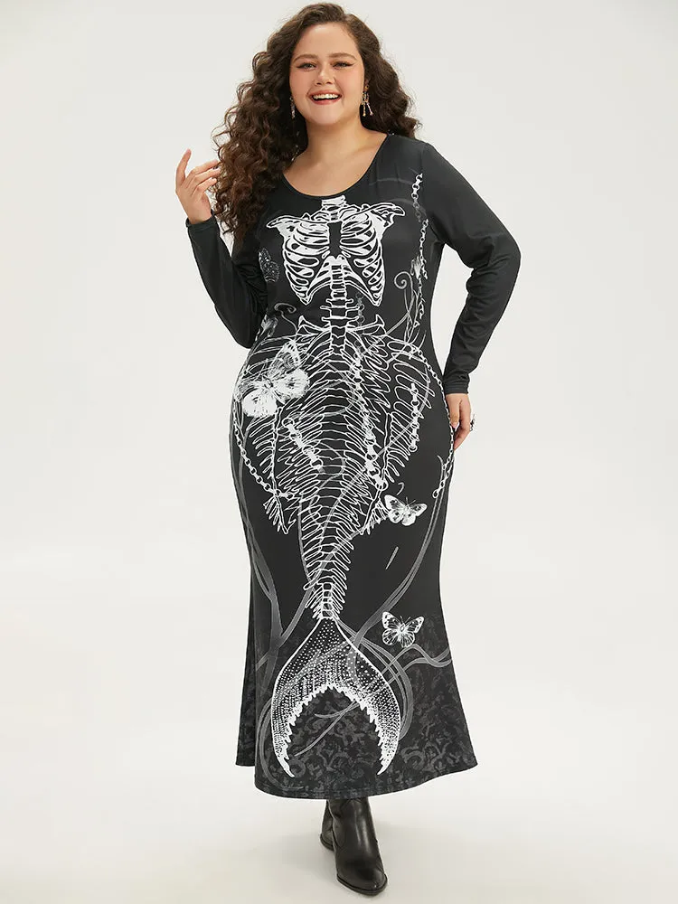 Halloween Skull Print Mermaid Hem Dress sold by Bloomchic product image thumbnail 3