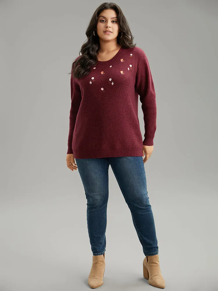 Floral Embroidered Loose Elastic Cuffs Pullover sold by Bloomchic product image thumbnail 5