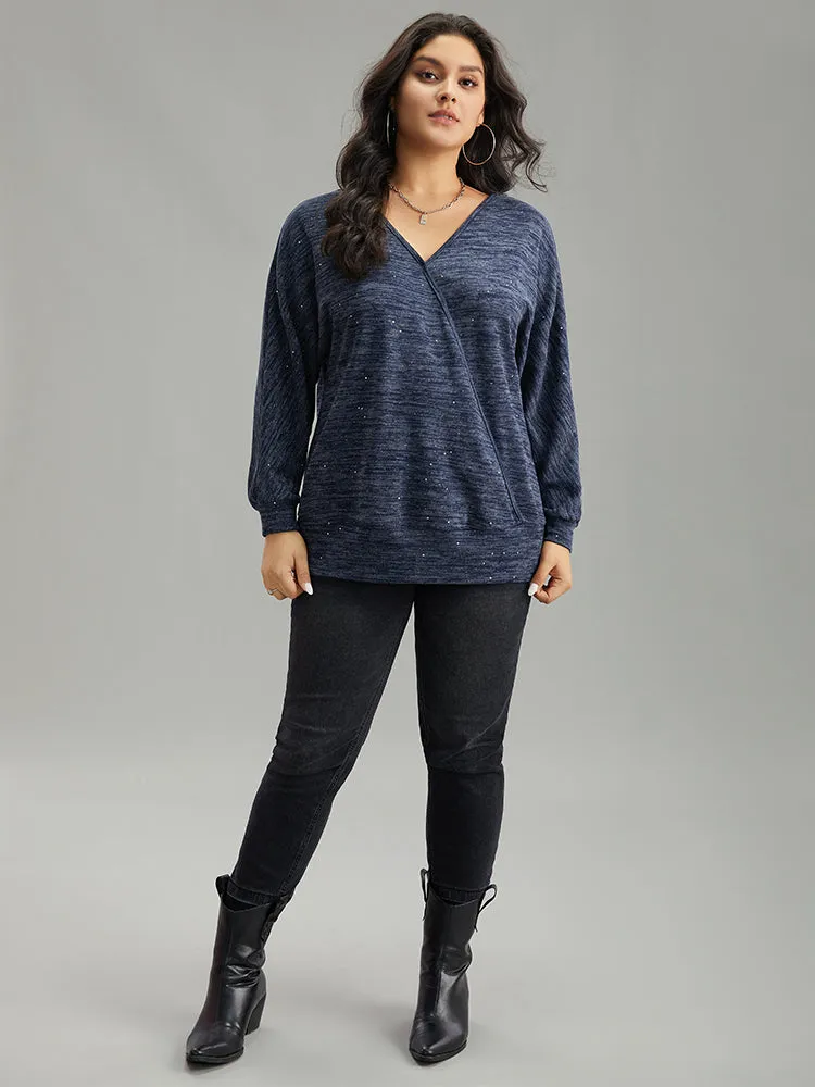 Solid Heather V Neck Sequin T-shirt sold by Bloomchic product image thumbnail 4