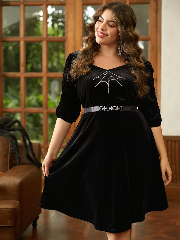 Halloween Velvet Rhinestone Pocket Dress sold by Bloomchic product image thumbnail 2