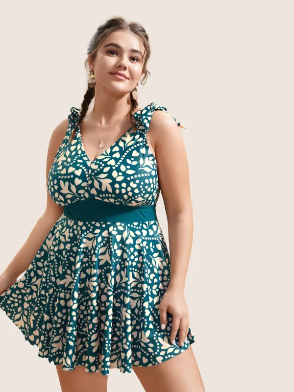 Silhouette Floral Print Bowknot Detail Swim Dress sold by Bloomchic