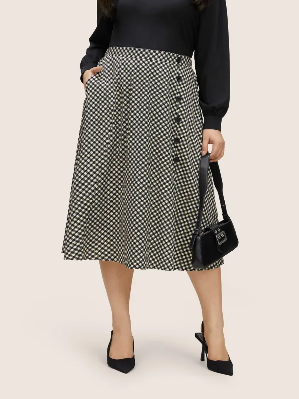 Gingham Button Detail Pocket Cropped Skirt sold by Bloomchic