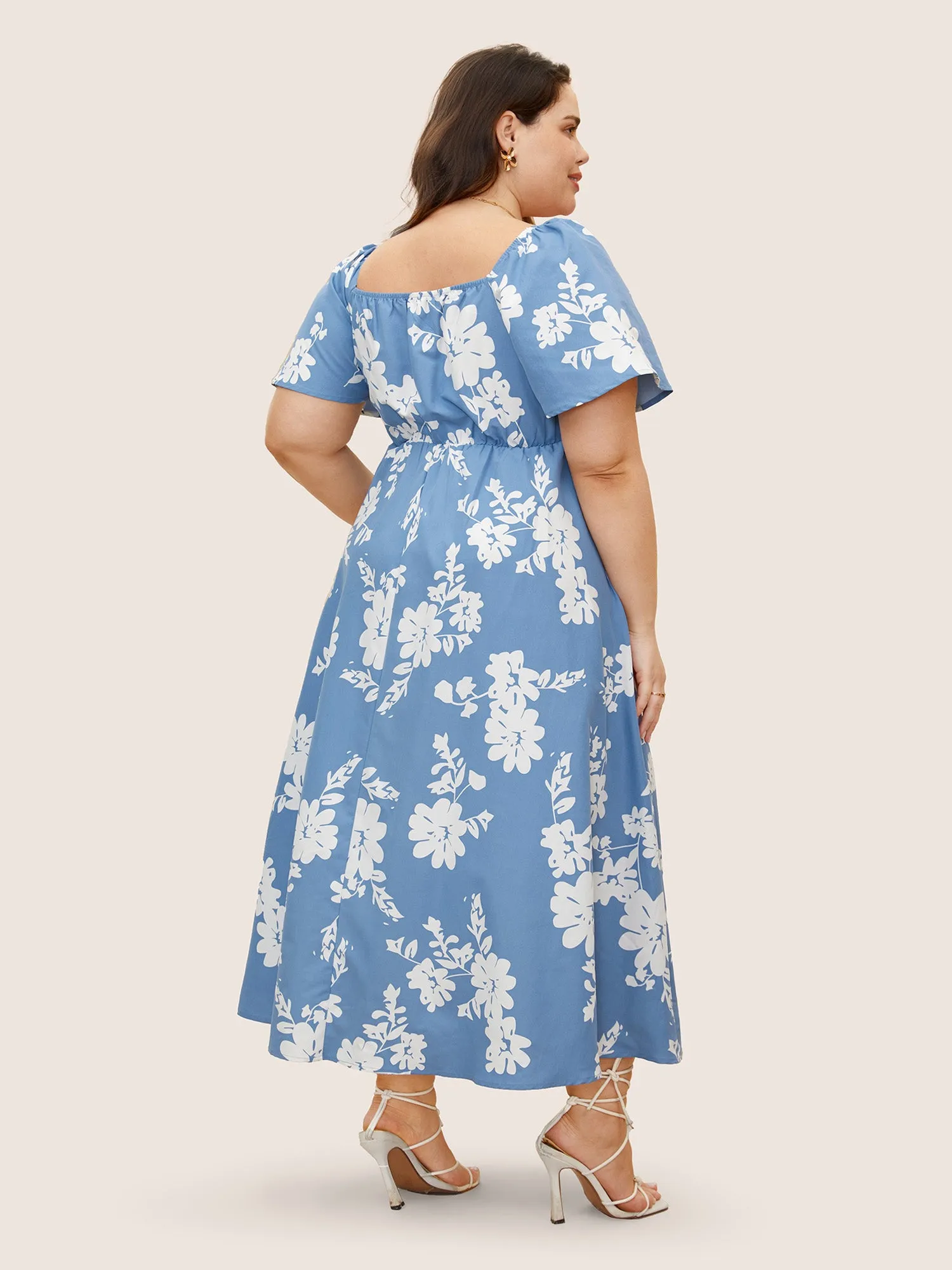 Silhouette Floral Print Shirred Square Neck Dress sold by Bloomchic product image thumbnail 3