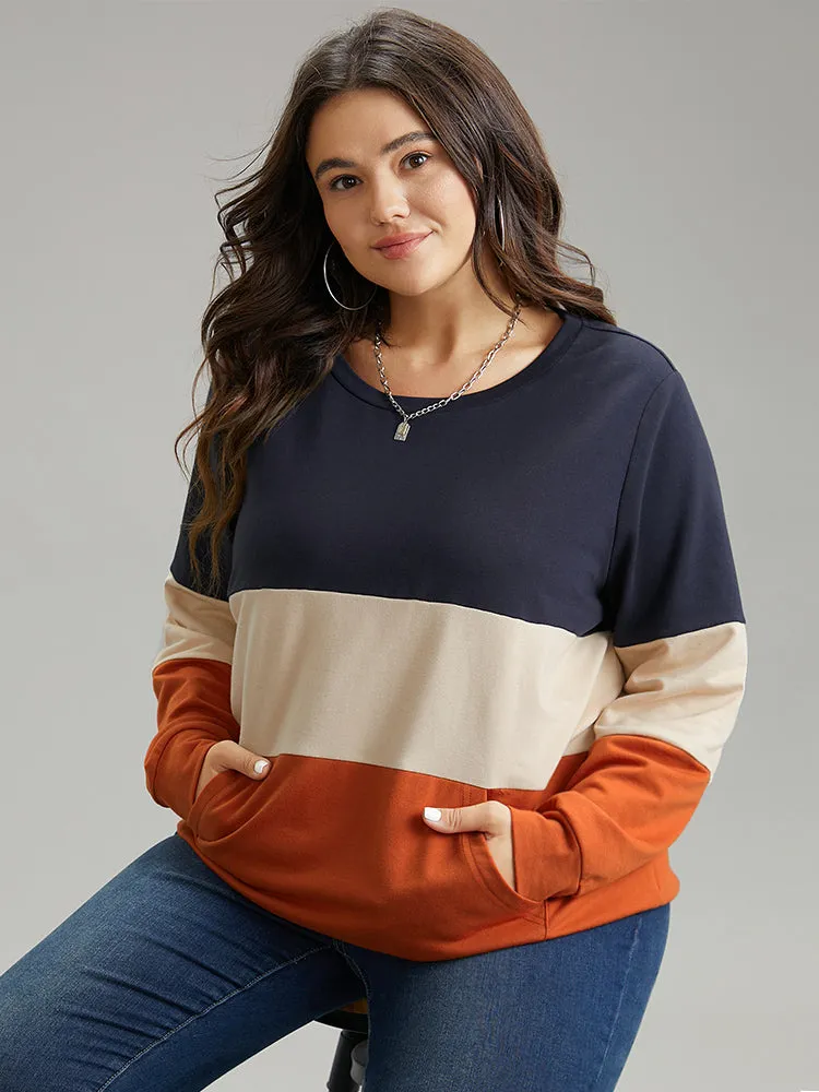 Colorblock Contrast Crew Neck Kangaroo Pocket Sweatshirt sold by Bloomchic product image thumbnail 5