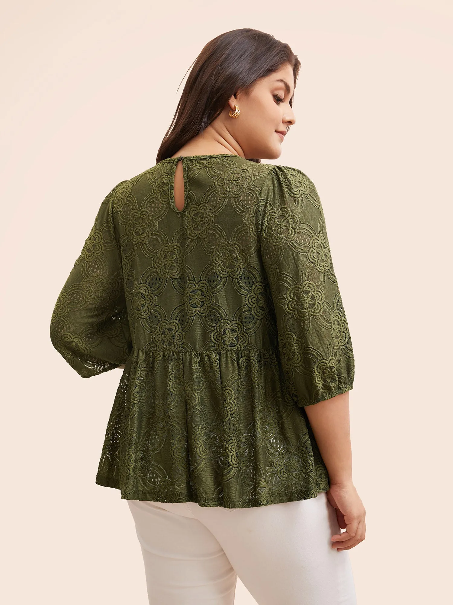 Crew Neck Crochet Lace Lantern Sleeve Blouse sold by Bloomchic product image thumbnail 3