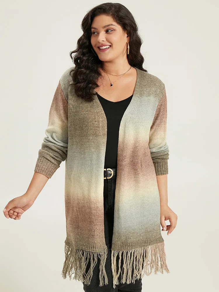 Ombre Fringe Trim Open Front Cardigan sold by Bloomchic