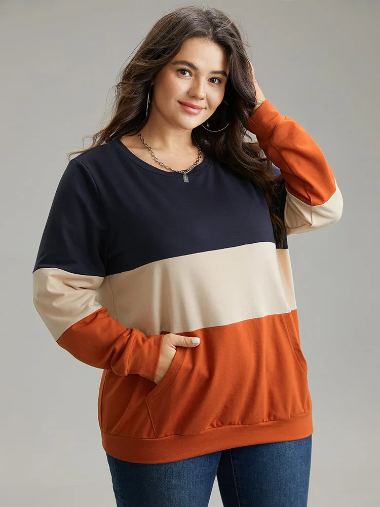 Colorblock Contrast Crew Neck Kangaroo Pocket Sweatshirt sold by Bloomchic product image thumbnail 3