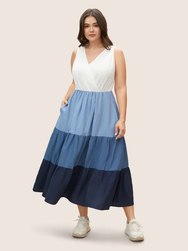 Colorblock Contrast Ruffle Layered Hem Dress sold by Bloomchic