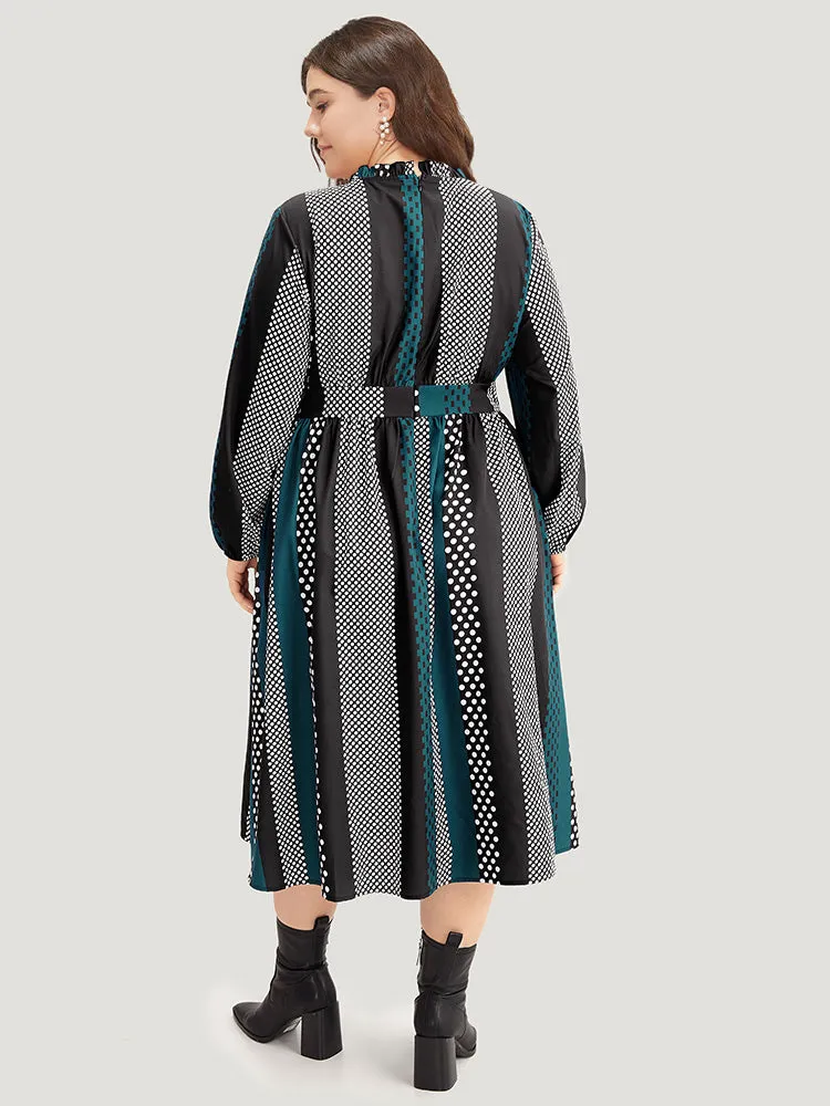 Polka Dot Patchwork Striped Pleated Lantern Sleeve Dress sold by Bloomchic product image thumbnail 2