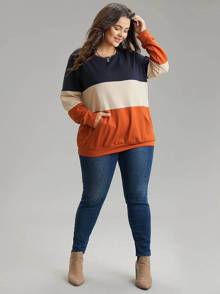 Colorblock Contrast Crew Neck Kangaroo Pocket Sweatshirt sold by Bloomchic product image thumbnail 4