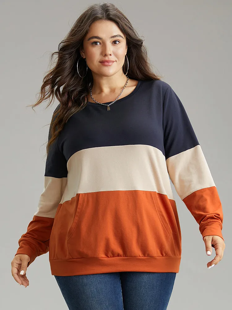 Colorblock Contrast Crew Neck Kangaroo Pocket Sweatshirt sold by Bloomchic