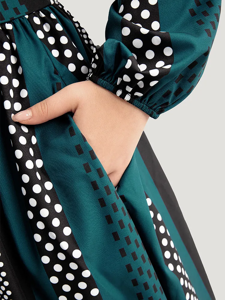 Polka Dot Patchwork Striped Pleated Lantern Sleeve Dress sold by Bloomchic product image thumbnail 5